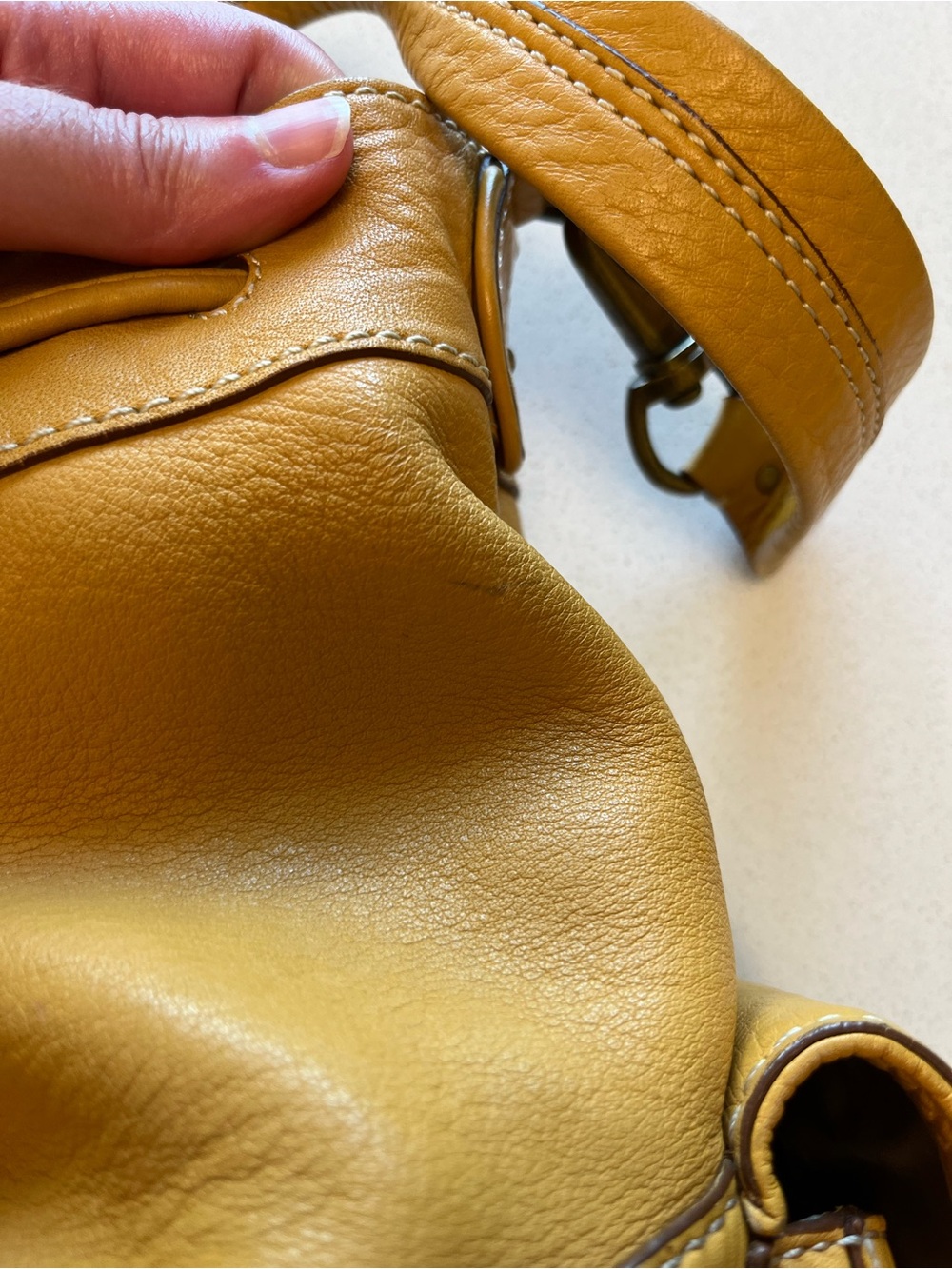 Cole Haan Mustard Leather Drawstring Shoulder Bag - Picture 14 of 14